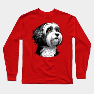 Stunning and Cool Havanese Monochrome and Gold Portrait for Father's Day Long Sleeve T-Shirt